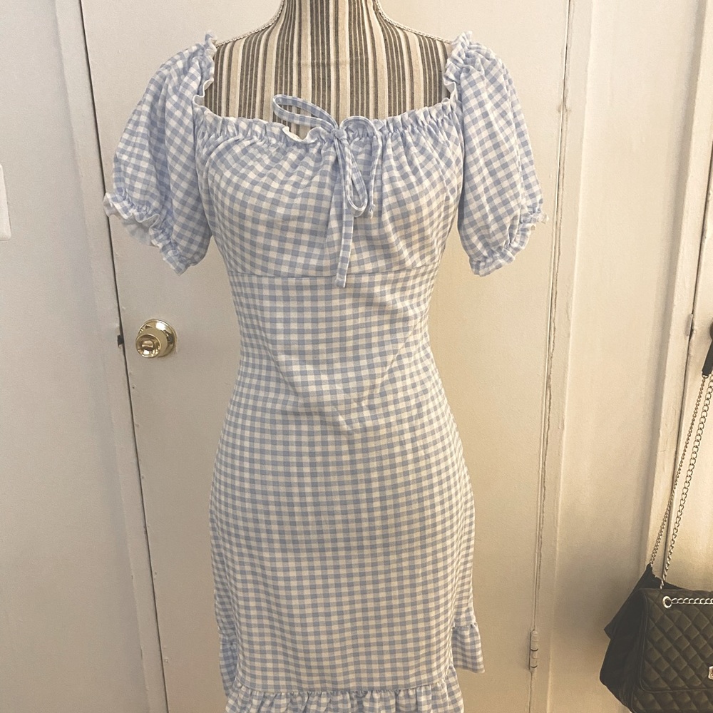 Blue Plaid Milkmaid Dress